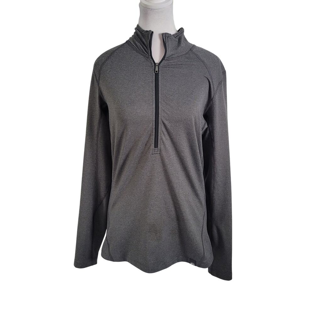 REI Co-Op Size M Half-Zip Long Sleeve Active‎ Top Gray Black Micro-Stripe